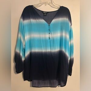 NWOT Haggar Clothing Petite XL Blouse Navy Blue/White/Light Blue